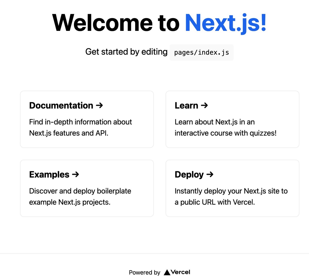 Next.jsの初期画面が表示された
