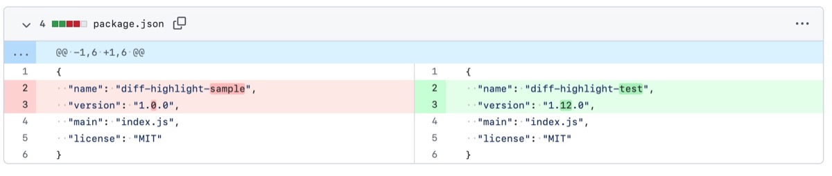 GitHubも同様にdiff-highlightのような表示がされる
