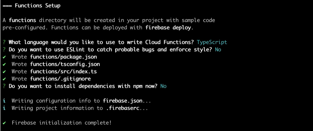 firebase initした時の設定