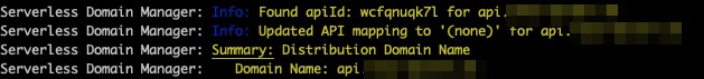 デプロイが成功した時にserverless-domain-managerの事が表示される