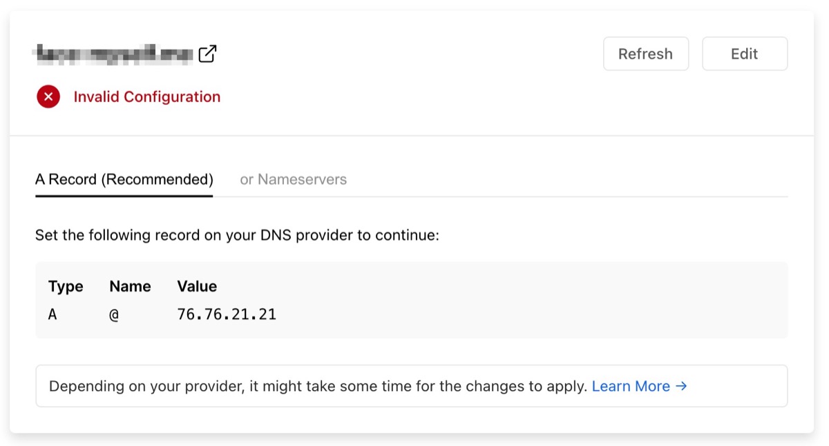 Vercelに表示されるApex Domainの設定について