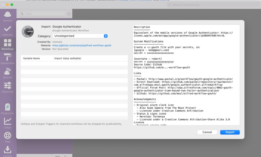 alfredにDLしたgauthのWorkflowを読み込むか効かれる