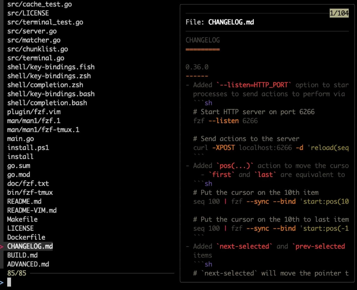 --colorオプションを指定する事でfzfと組み合わせてもシンタックスハイライトが有効になる