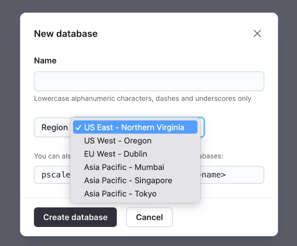 GUI上からDBのcreateが出来る