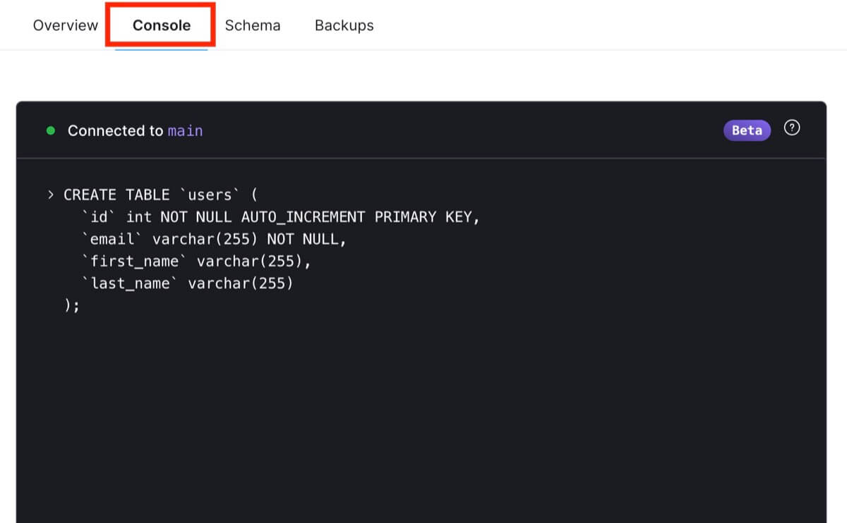 web上のconsoleからmysqlのコマンドを叩く事も出来る
